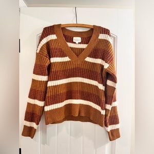 Frost Women's V-Neck Brown and White Striped Sweater